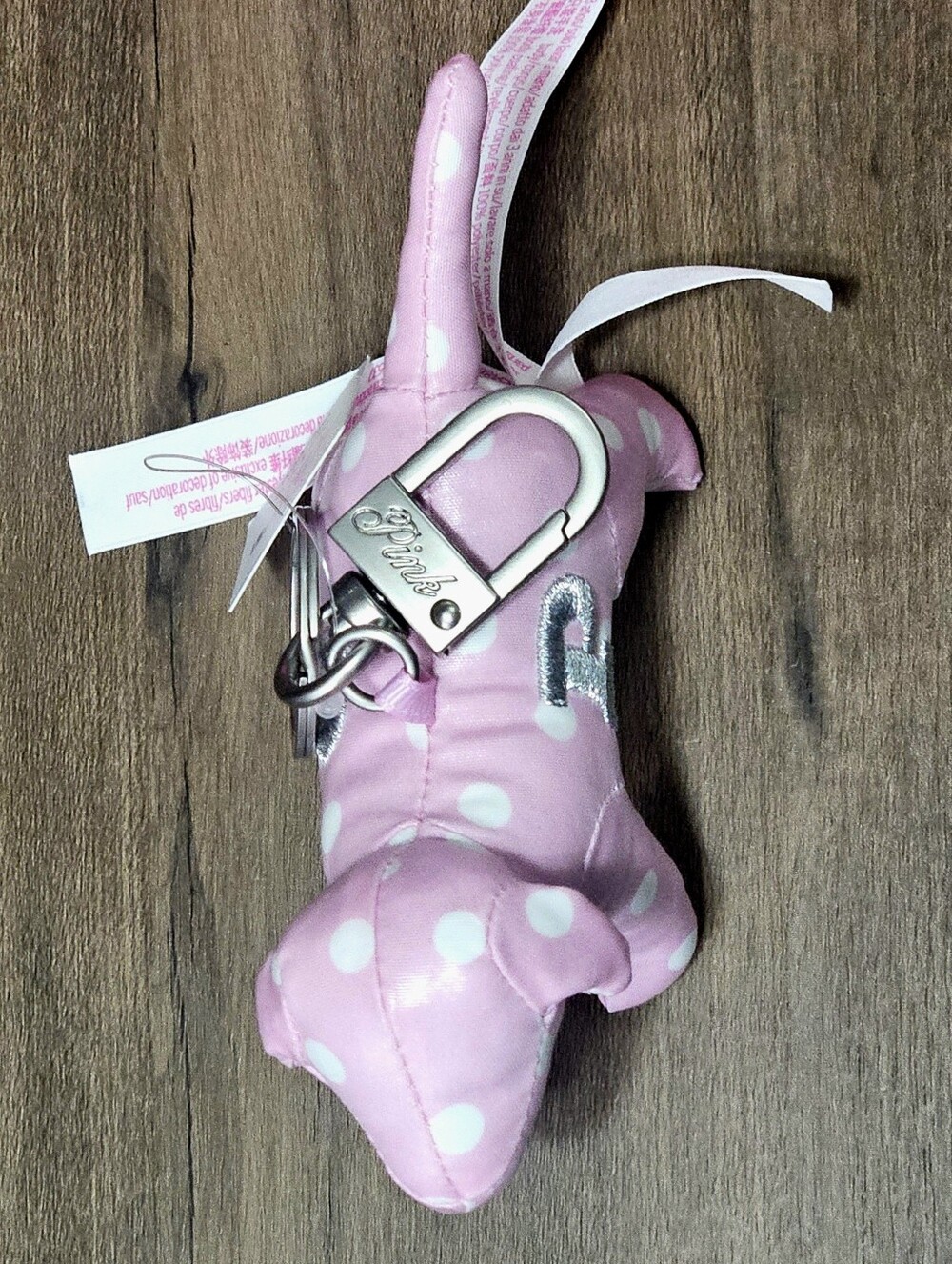 PINK Victoria's Secret Micro Dog Keychain Bag Charm Pink Polka Dot Watch Party - Picture 6 of 16